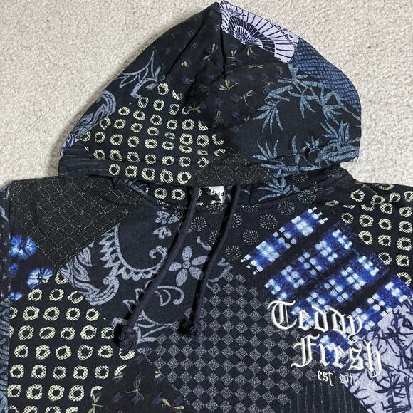 Teddy Fresh Sweatshirt Mens XS Hoodie Patchwork Grandpa Core Embroidered - Picture 7 of 16